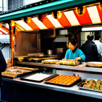Japanese Street Food Stall**

"A bustling Japanese street food stall at a traditional market, fully clothed vendors, appropriate attire, selling takoyaki, yakitori, and okonomiyaki, safe for work, food photography, vibrant colors, perfect anatomy, natural proportions, professional quality, family-friendly, modest scene, correct finger count, well-formed hands, dynamic composition."

**