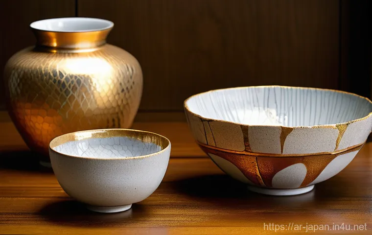 일본 전통 도자기 제작 - **Prompt: Wabi-Sabi Raku Tea Bowl and Artisan's Hands**
    A close-up, high-resolution photograph c...