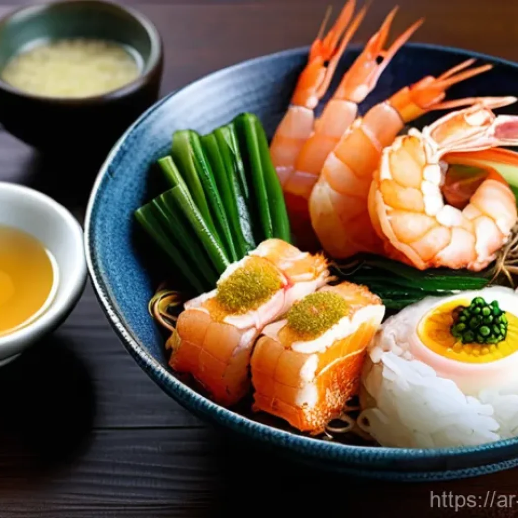 일본 음식 문화와 예절 - **Prompt:** A vibrant, close-up, and highly detailed shot of a beautifully arranged traditional Japa...