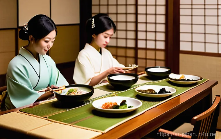 일본 음식 문화와 예절 - **Prompt:** A bustling and energetic scene in a lively Japanese street food market during the evenin...