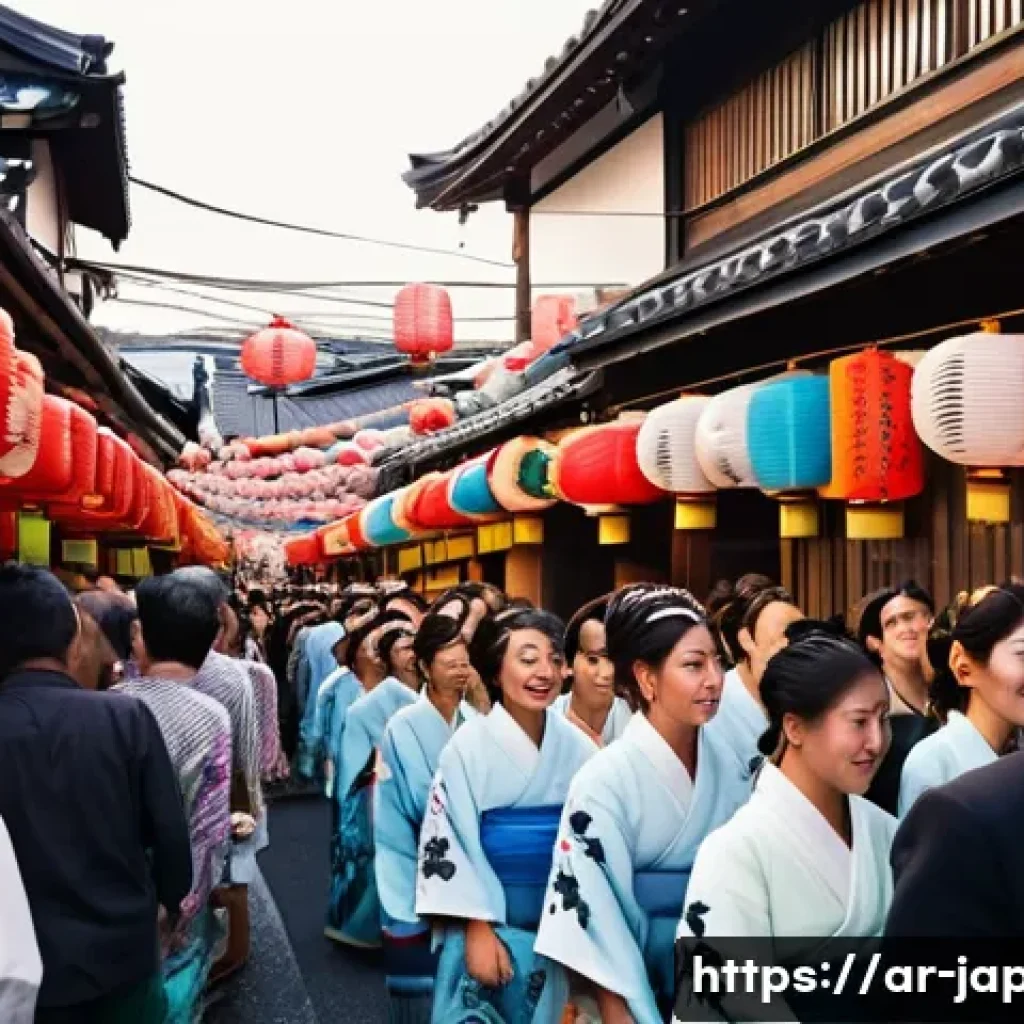 일본 전통 축제 마쓰리 일정 - **Prompt:** A bustling and vibrant summer Matsuri street scene in a traditional Japanese town. Peopl...