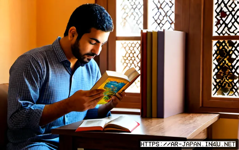 Home 30 일본 만화 카테고리별 추천 - Photorealistic cozy reading corner in a modern Arab family home, a diverse selection of Japanese-sty...